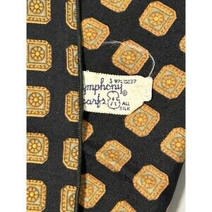 Symphony Scarfs Black Gold Print Scarf Made in Italy 100% Silk 20.5” Square